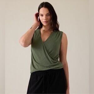 NWT Athleta Breezy Wrap Tank Sage Green Sz M Athleisure Office Lounge